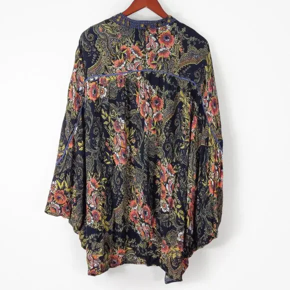 Free People Women's Jaipur Kimono Floral Embroidered Cardigan One Size Relaxed - Picture 2 of 12